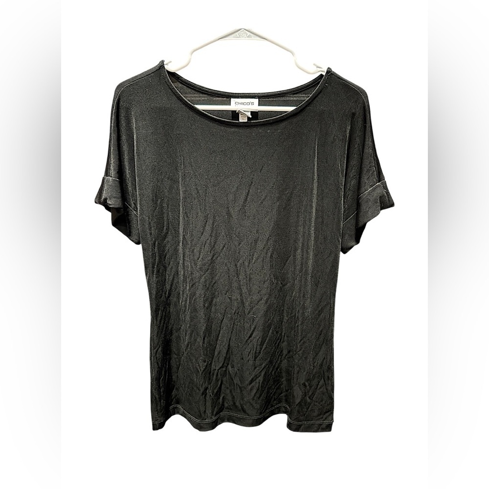 Chico's Shimmering Black Short Sleeve Top size 1